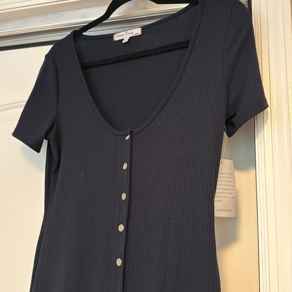 Velvet Torch Navy Sheath Midi Dress Short Sleeve Crew Neck - Picture 6 of 9